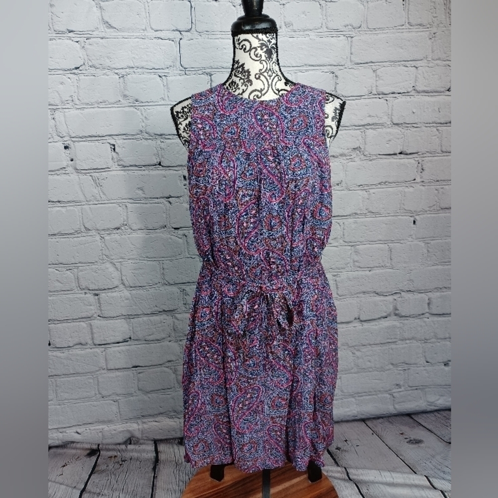 Max Studio women's sleeveless stretch knit geometric print faux wrap dress b9